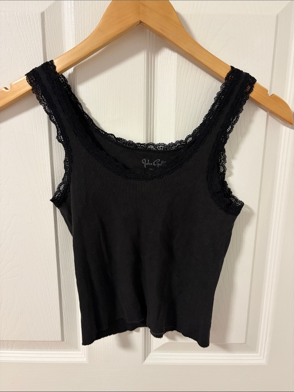 Brandy Melville Dark Grey/Black Lace-Trim Ribbed Tank Top